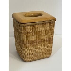 Vintage Boho Woven Rattan Tissue Box Cover Wood Lid & Bottom